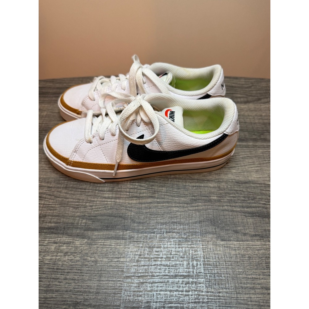 Nike Court Legacy White Black Gold Canvas Trim Low Top Sneakers Women - Picture 4 of 6